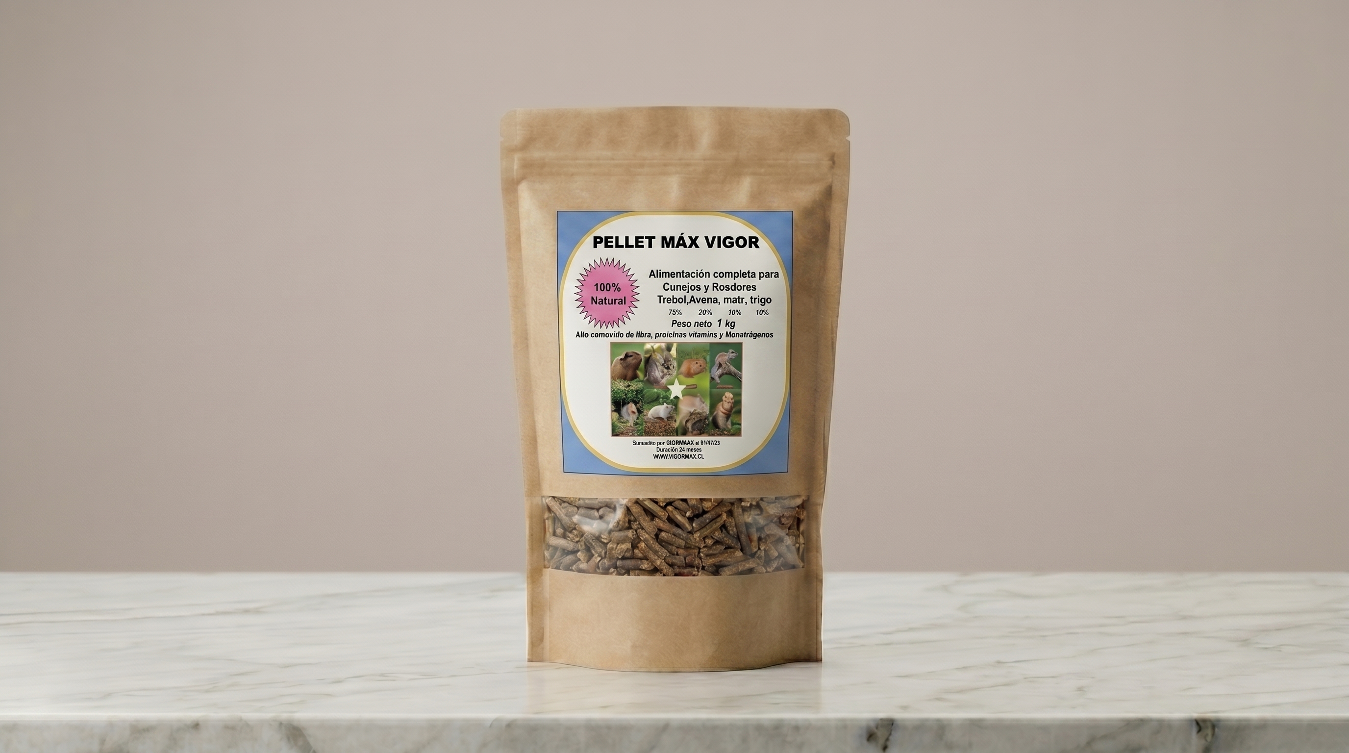Pellet de trébol, trigo, maíz y avena formato 1 kg